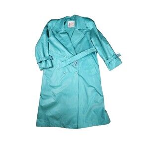 Vintage London Fog Women's Turquoise Belted Trench Coat Long Size 6 Petites EUC